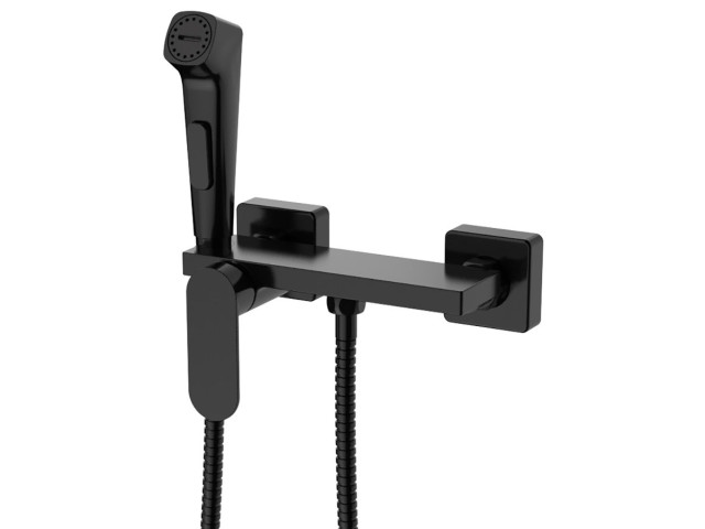 Nástenná batéria na bidet so sprchou Stop a poličkou, matná čierna