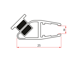 Sada magnetických tesnení 45° pre sklo s hrúbkou 8 mm a profil, 2000 mm (2 ks)