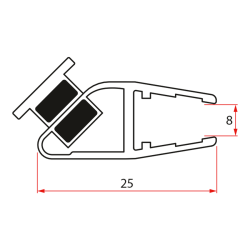 Sada magnetických tesnení 45° pre sklo s hrúbkou 8 mm a profil, 2000 mm (2 ks)