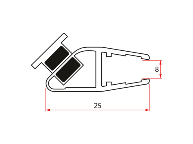 Sada magnetických tesnení 45° pre sklo s hrúbkou 8 mm a profil, 2000 mm (2 ks)
