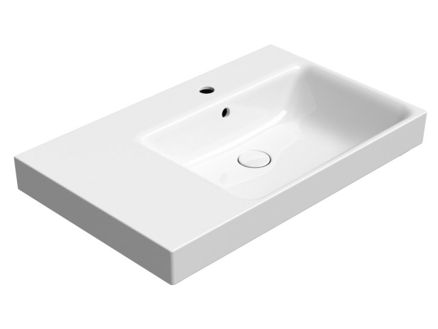 Keramická umývadlová doska NUBES 80x50cm, s odkladacou policou na ľavej strane, biela ExtraGlaze