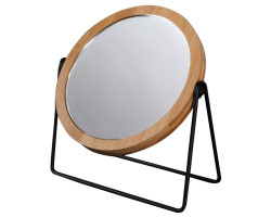 KARA kozmetické zrkadlo na stojane, Ø 145 mm, obojstranné, čierne/bambusové