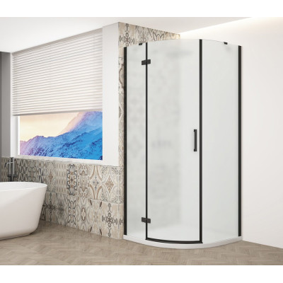 TRINITY BLACK štvrťkruhový sprchový kút 900x900 mm, matné sklo, ľavý