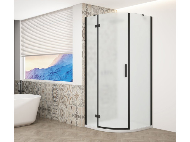 TRINITY BLACK štvrťkruhový sprchový kút 900x900 mm, matné sklo, ľavý