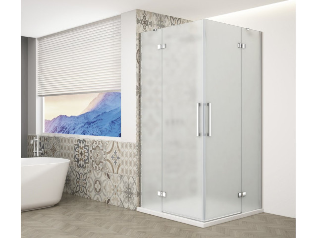 Štvorcový sprchový kút TRINITY CHROME 1100x1100mm, rohový vstup, matné sklo