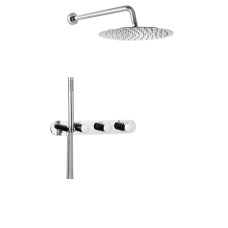 Sprchová súprava na montáž pod obklad s termostatickou batériou a držiakom ručnej sprchy, 2 vývody, okrúhla, chróm Sprchová súprava na montáž pod obklad s termostatickou batériou a držiakom ručnej sprchy, 2 vývody, okrúhla, chróm