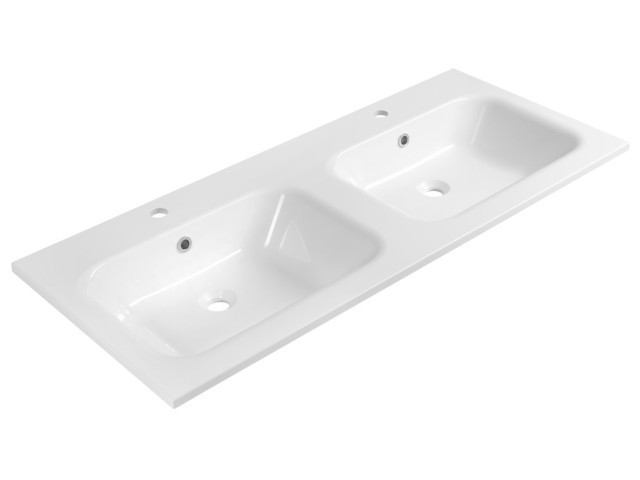 Dvojité umývadlo ARECA, liaty mramor, 121 x 51,5 cm, biele