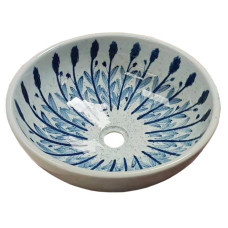 PRIORI keramické umývadlo, priemer 41cm, biela s modrým vzorom