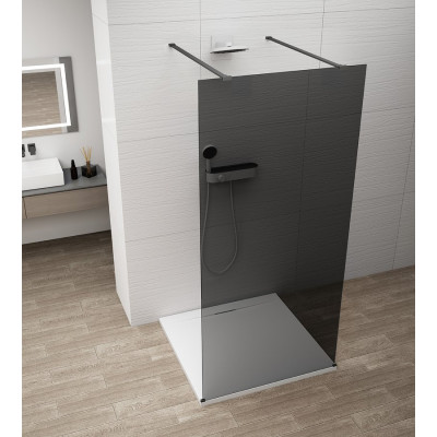 ESCA BLACK MATT jednodielna sprchová zástena do priestoru, dymové sklo, 1100 mm