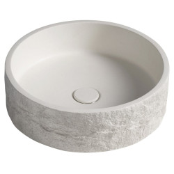 Betónové umývadlo ISPIR vrátane odtoku, 40 cm, biely pieskovec