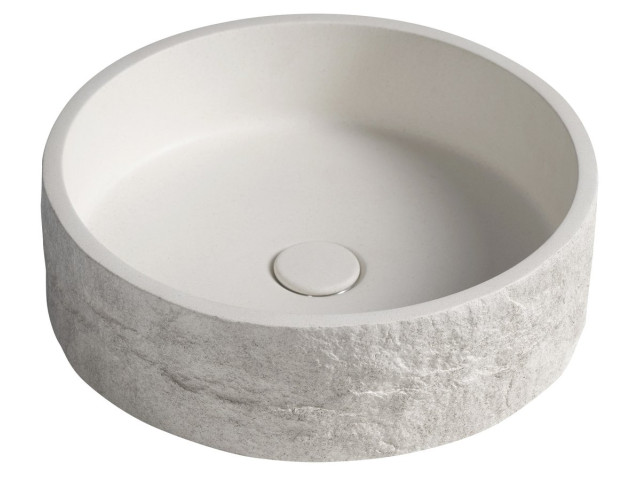 Betónové umývadlo ISPIR vrátane odtoku, 40 cm, biely pieskovec