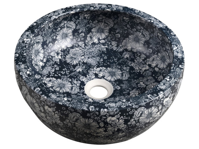 Keramické umývadlo PRIORI na dosku, Ø 41 cm, modré kvety