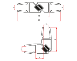 Set magnetických těsnění 45°pro sklo 6/6mm, 1900mm (2ks)