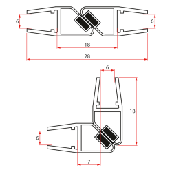Set magnetických těsnění 45°pro sklo 6/6mm, 1900mm (2ks)