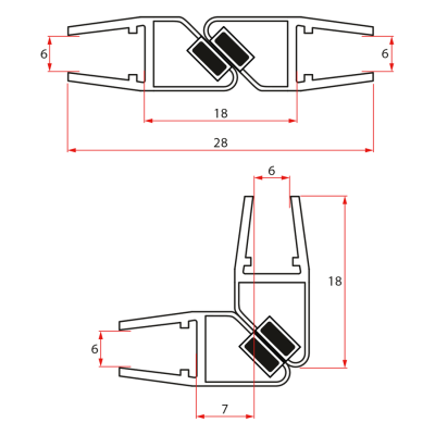Set magnetických těsnění 45°pro sklo 6/6mm, 1900mm (2ks)