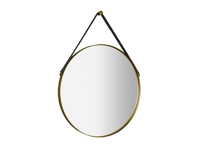 ORBITER okrúhle zrkadlo s koženým pásikom ø 60cm, zlato mat