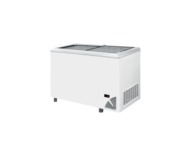Pultová mraznička so skleneným plochým vekom ARO 501/2 White Edge