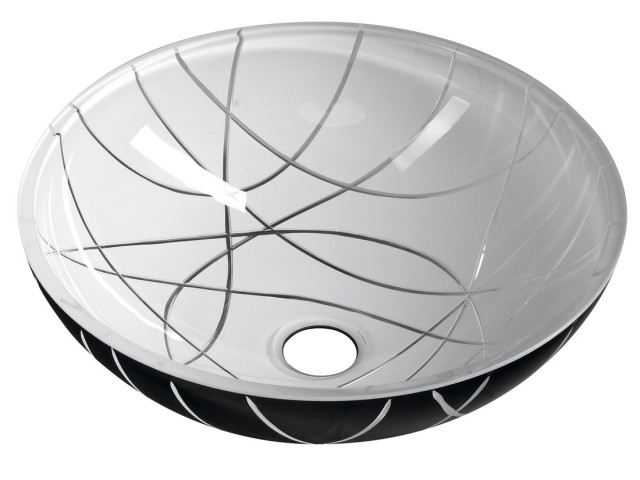 MURANO LINEA sklenené umývadlo okrúhle 40x14 cm, čierna/biela
