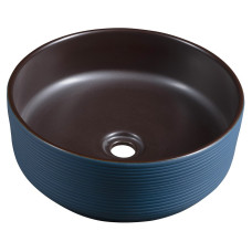 Keramické umývadlo PRIORI na dosku, Ø 41 cm, modrá/hnedá