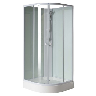 AIGO štvrťkruhový sprchovací box 900x900x2060 mm, biely profil, číre sklo