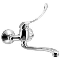 AQUALINE 35 nástenná batéria rozstup 100 mm, lekárska páka, ramienko ploché zvýšené, 220 mm, chróm