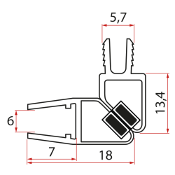 Set magnetických těsnění 45° pro sklo 6mm a profil, 1900mm (2ks)
