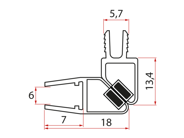 Set magnetických těsnění 45° pro sklo 6mm a profil, 1900mm (2ks)