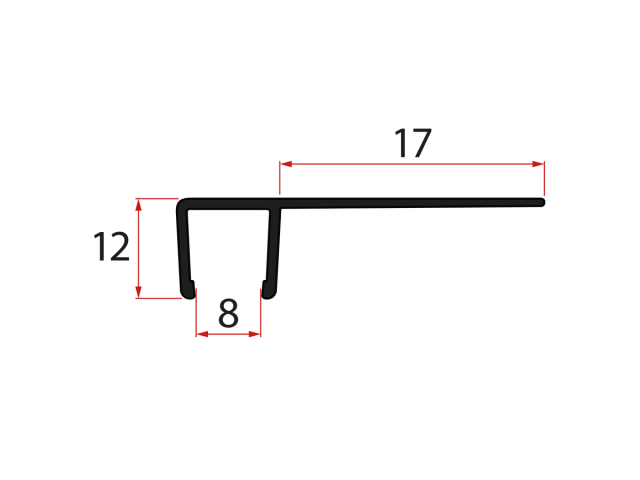 Set svislých těsnění pro sklo 8/8mm, 2000mm, černá (2ks)