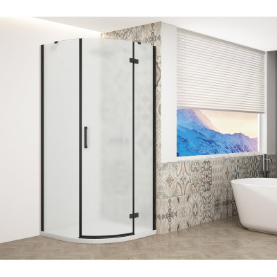 TRINITY BLACK štvrťkruhový sprchový kút 900x900 mm, matné sklo, pravý