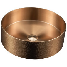 Umývadlo AURUM z nehrdzavejúcej ocele na dosku, priemer 38 cm, vrátane odtoku, tepaná meď matná