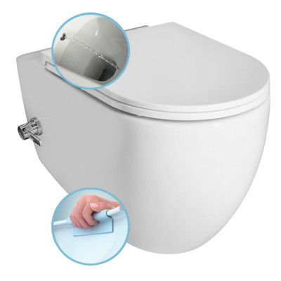 INFINITY závesná WC misa Rimless, integrovaný ventil a bidet. spŕška, 36,5x53 cm, biela