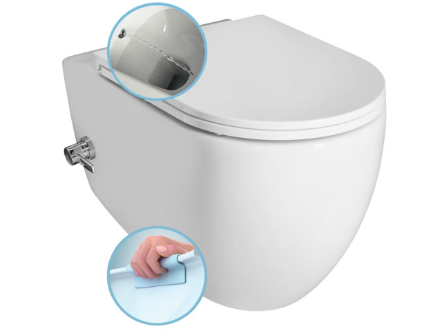 INFINITY závesná WC misa Rimless, integrovaný ventil a bidet. spŕška, 36,5x53 cm, biela