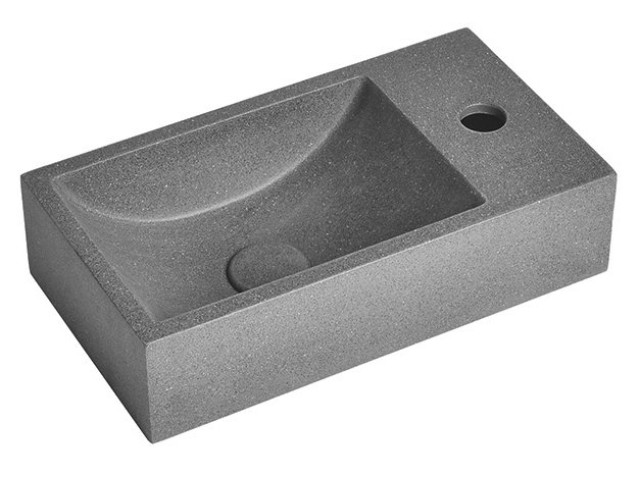 CREST R betónové umývadlo vrátane výpuste, 40x22 cm, čierny granit