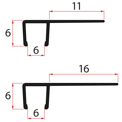 Set svislých těsnění pro sklo 6/6mm, 1900mm, černá (2ks)