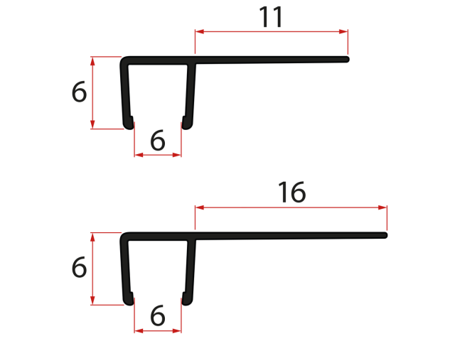 Set svislých těsnění pro sklo 6/6mm, 1900mm, černá (2ks)