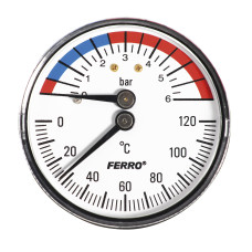 Termomanometer 63mm 1/2" AXIÁLNY 0 - 6bar, 0 - 120°C