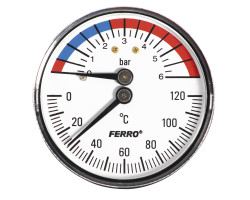 Termomanometer 63mm 1/2" AXIÁLNY 0 - 6bar, 0 - 120°C