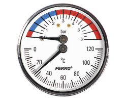Termomanometer 63mm 1/2" AXIÁLNY 0 - 6bar, 0 - 120°C