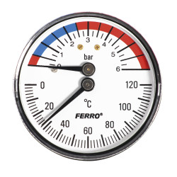 Termomanometer 63mm 1/2" AXIÁLNY 0 - 6bar, 0 - 120°C