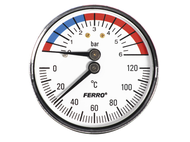 Termomanometer 63mm 1/2" AXIÁLNY 0 - 6bar, 0 - 120°C