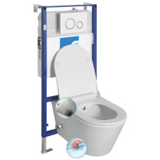 Závesné WC AVVA CLEANWASH, integrovaná batéria a bidetová sprcha so skrytou nádržkou a tlačidlom Schwab, biela farba