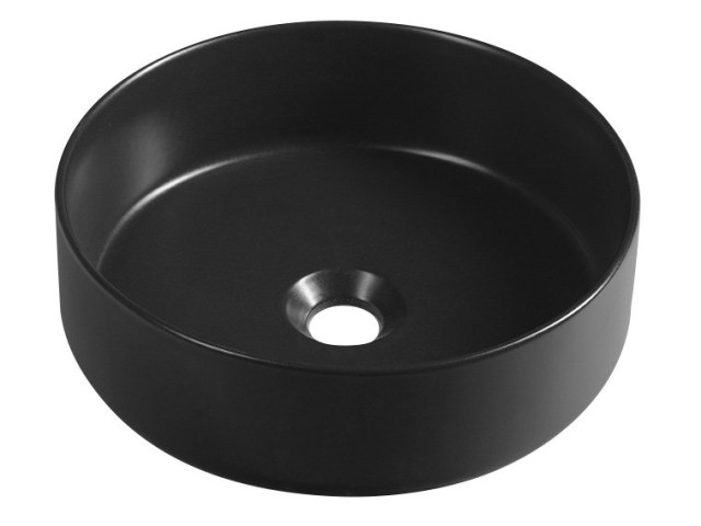 INFINITY ROUND keramické umývadlo na dosku, priemer 36x12 cm, čierna mat