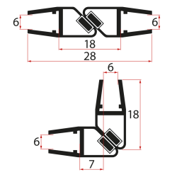 Set magnetických těsnění 45°pro sklo 6/6mm, 1900mm, černá (2ks)
