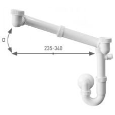 Drezový sifón s odbočkou 1"1/2, výškovo a dĺžkovo nastaviteľný, DN40, biela