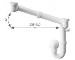 Drezový sifón s odbočkou 1"1/2, výškovo a dĺžkovo nastaviteľný, DN40, biela