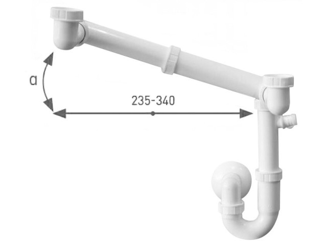 Drezový sifón s odbočkou 1"1/2, výškovo a dĺžkovo nastaviteľný, DN40, biela