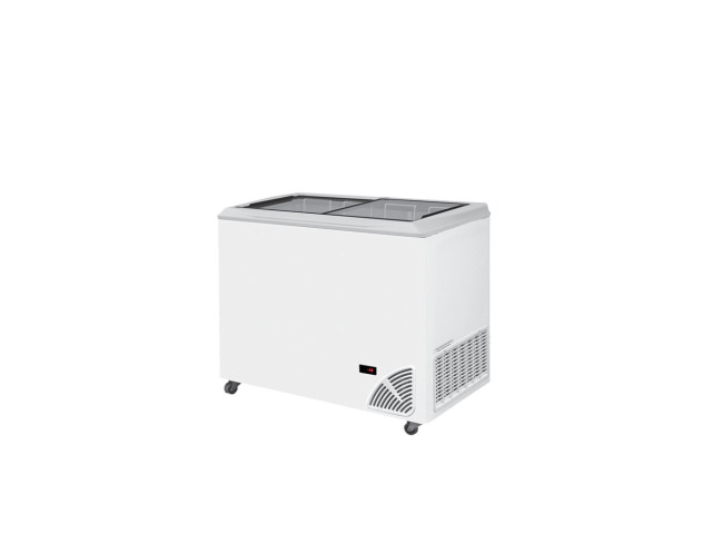 Pultová mraznička so skleneným plochým vekom ARO 301/2 White Edge