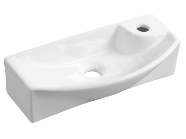 Keramická umývadlová misa CARLON, 45 x 23 cm, otvor pre batériu vpravo, biela