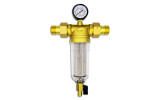 MICRON mosadzný filter s odkalením, DN20 - 3/4", 16bar, 40°C, 50mcr, s manometrom