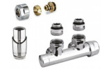 Set pre radiátory, termostatický rohový ventil H s hlavicou M30x1,5, zverné šróbenie, pre PEX-AL-PEX, stredové pripojenie, chróm